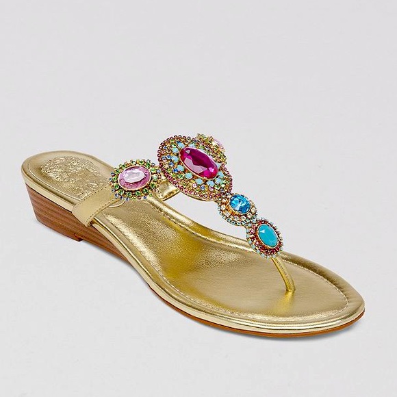 💎 VINCE CAMUTO Jeweled Demi Wedge Sandals - size 38 NWOT 💎 - Picture 1 of 11